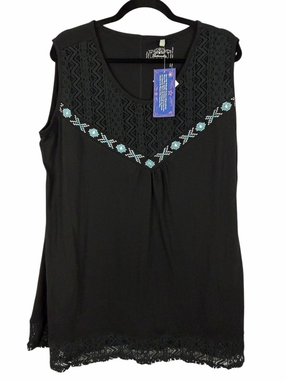 Panhandle Black Embroidered Western Boho Sleeveless Tunic Top XXL NWT